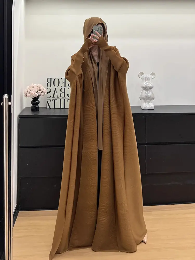 LANMREM Women's 2025 New Pleated Trench Coat Solid Color Long Robe Button Design Bat Sleeve Loose Bandage Cardigan Jacket DB2932