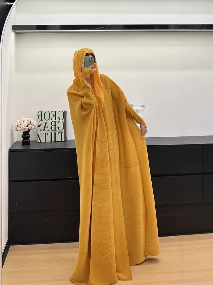 LANMREM Women's 2025 New Pleated Trench Coat Solid Color Long Robe Button Design Bat Sleeve Loose Bandage Cardigan Jacket DB2932
