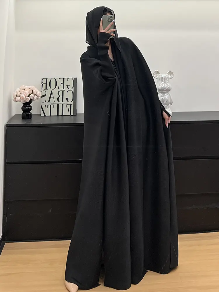 LANMREM Women's 2025 New Pleated Trench Coat Solid Color Long Robe Button Design Bat Sleeve Loose Bandage Cardigan Jacket DB2932