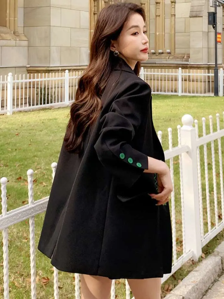 LANMREM Embroidery Contrast Color Blazer Women Notched Collar Single Breasted Coat Fashion 2025 Spring New Clothing 2AA2124