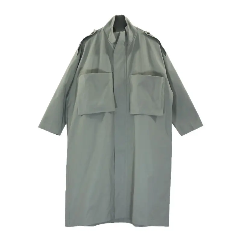 LANMREM Korean Chic Oversize Stand Collar Windbreaker Women's Loose Drawstring Waist Casual Workwear Silhouette Jacket 2DB3485