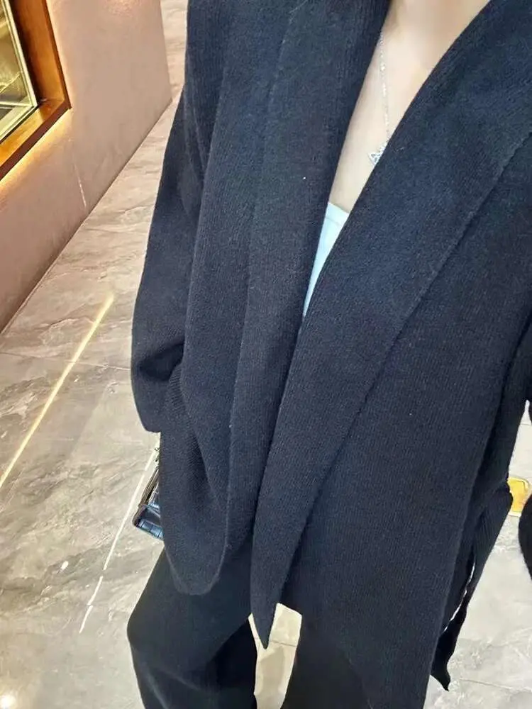 LANMREM Loose Knit Cardigan Two-piece Set High-end Temperament Belt Sweater Top With Wide Leg Trousers Female Fashion 2DB1488