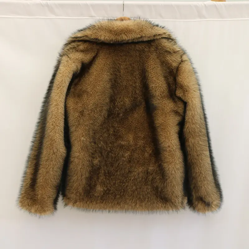 LANMREM Vintage Light Brown Women's Faux Fur Coat Chic New Lapel Winter Thick Windproof Warm Loose Big Size Short Jacket 2DB3881