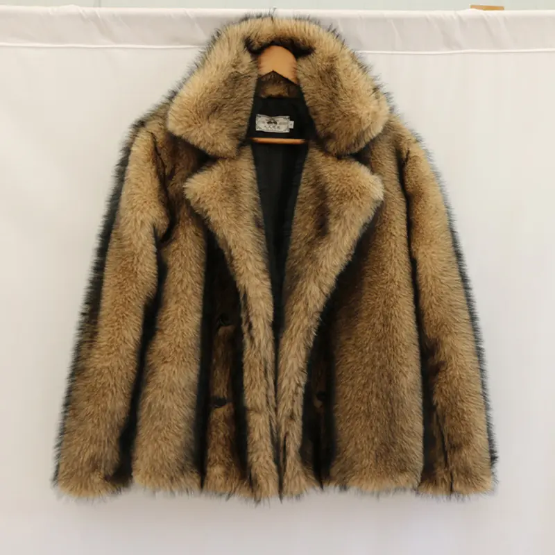 LANMREM Vintage Light Brown Women's Faux Fur Coat Chic New Lapel Winter Thick Windproof Warm Loose Big Size Short Jacket 2DB3881