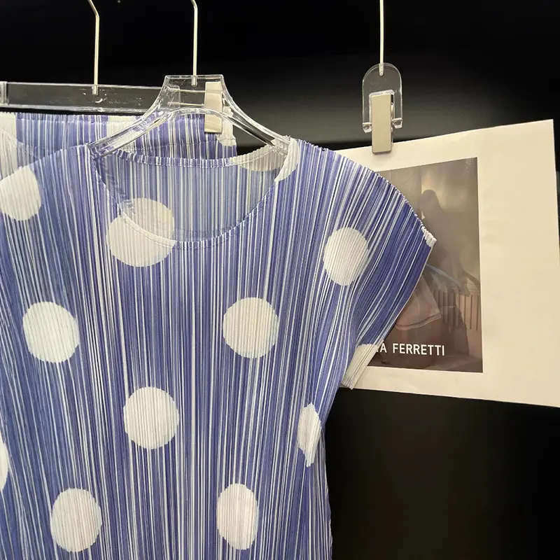 LANMREM Polka Dot Printting Pleated Women's Two Pieces Set Elastic Slim Short Sleeve T-shirt And Straight Skirt Chic New 2DB3779