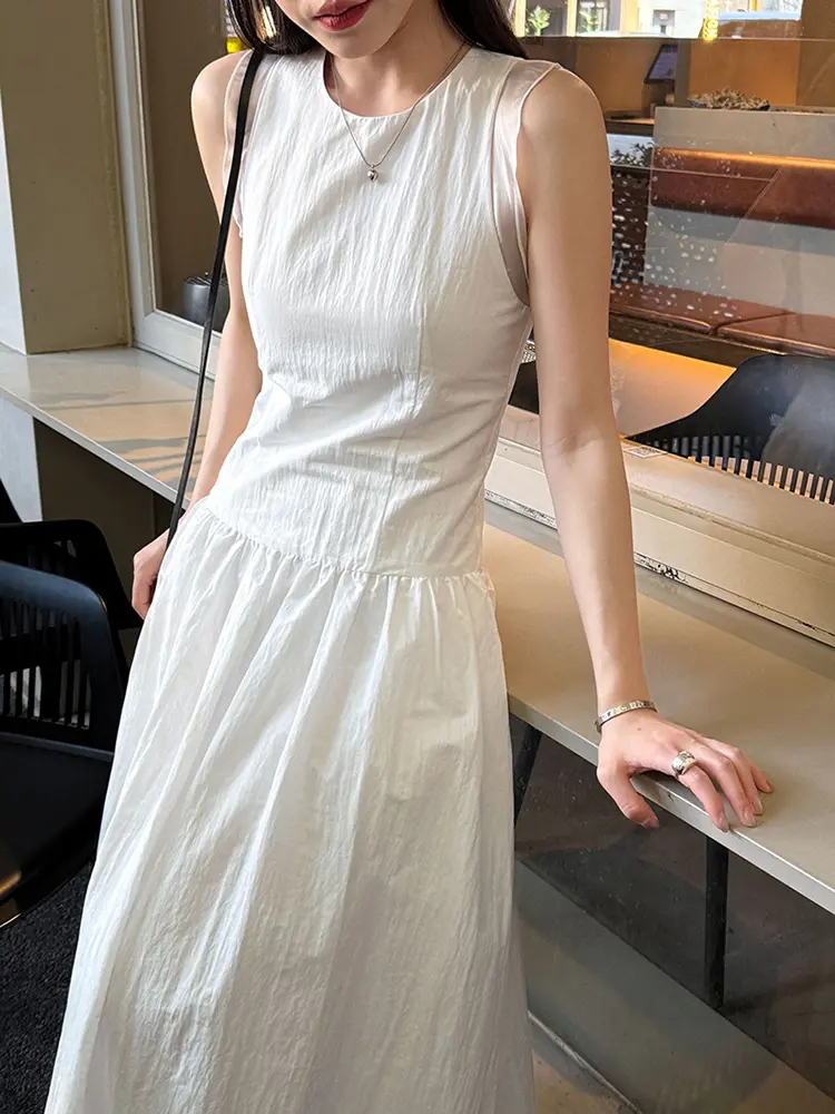 LANMREM French Classic Cuff Color Blocked Tank Top Dresses Women's 2025 New Slim Fit Waist Sleeveless Dress Summer Chic 2DB2676