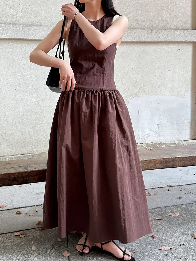 LANMREM French Classic Cuff Color Blocked Tank Top Dresses Women's 2025 New Slim Fit Waist Sleeveless Dress Summer Chic 2DB2676