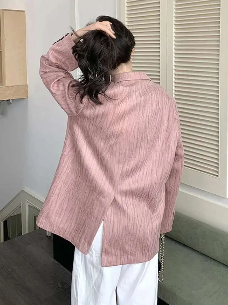LANMREM Textured Pink Suede Blazer Women's 2025 Spring New Lapel Single Breasted Long Sleeve Fashion Trend Suit Jacket 2DE593