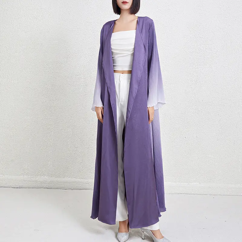 LANMREM Gradient Flare Sleeve Design Lightweight Pleated Women's Windbreaker Fashion Shawl Coat Loose Cardigan Clothing 2DB3761