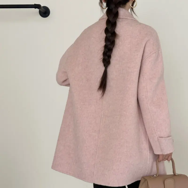 LANMREM Blue Double-faced Woolen Wool Coat Lapel Double-Breasted Long-Sleeve Drop Shoulder Autumn Winter Famale Clothing 2DB4110