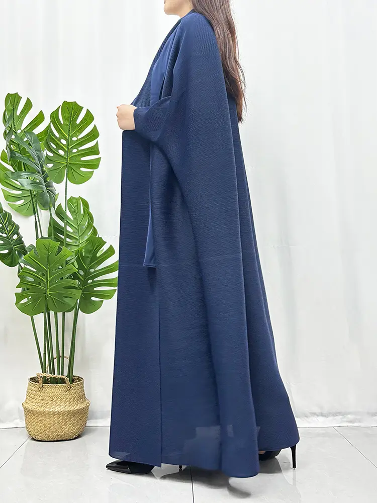 LANMREM Navy Blue Bawting Sleeve Women's Lightweight Long Windbreaker Women's Loose Lapel Oversized Cardigan Trench Coat 2DB3562