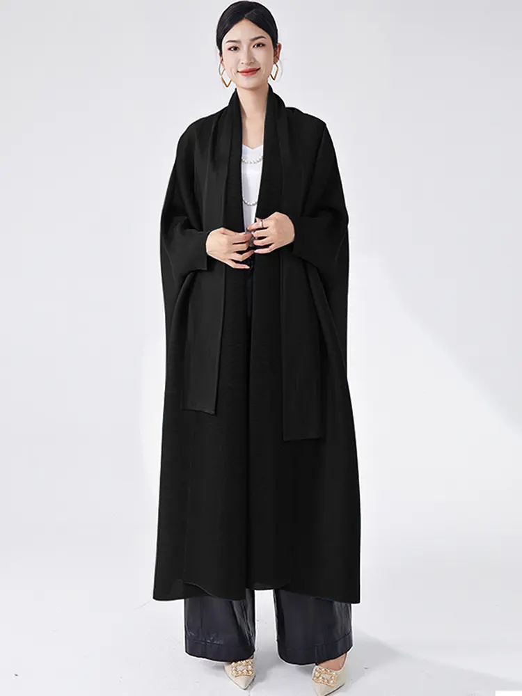 LANMREM Navy Blue Bawting Sleeve Women's Lightweight Long Windbreaker Women's Loose Lapel Oversized Cardigan Trench Coat 2DB3562