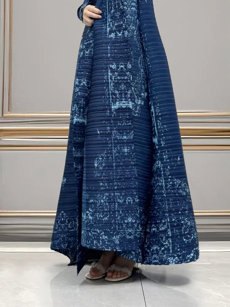 LANMREM Blue Printting Women's Lightweight Robe Fashion Lapel Loose Bandage Cardigan Design Chic Long Trench Coat 2025 2DB3561