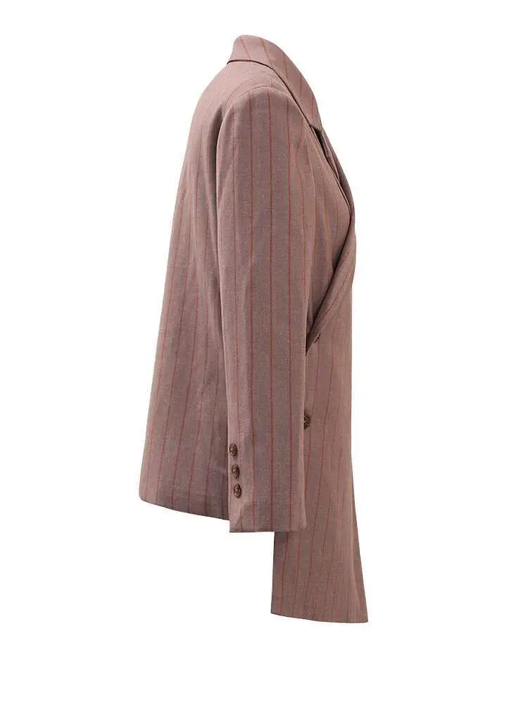 LANMREM Fashion Women's Stripe Irregular Blazer Notched Collar Single Breasted Pockets Slim Jackets Autumn 2025 New CPDB2020