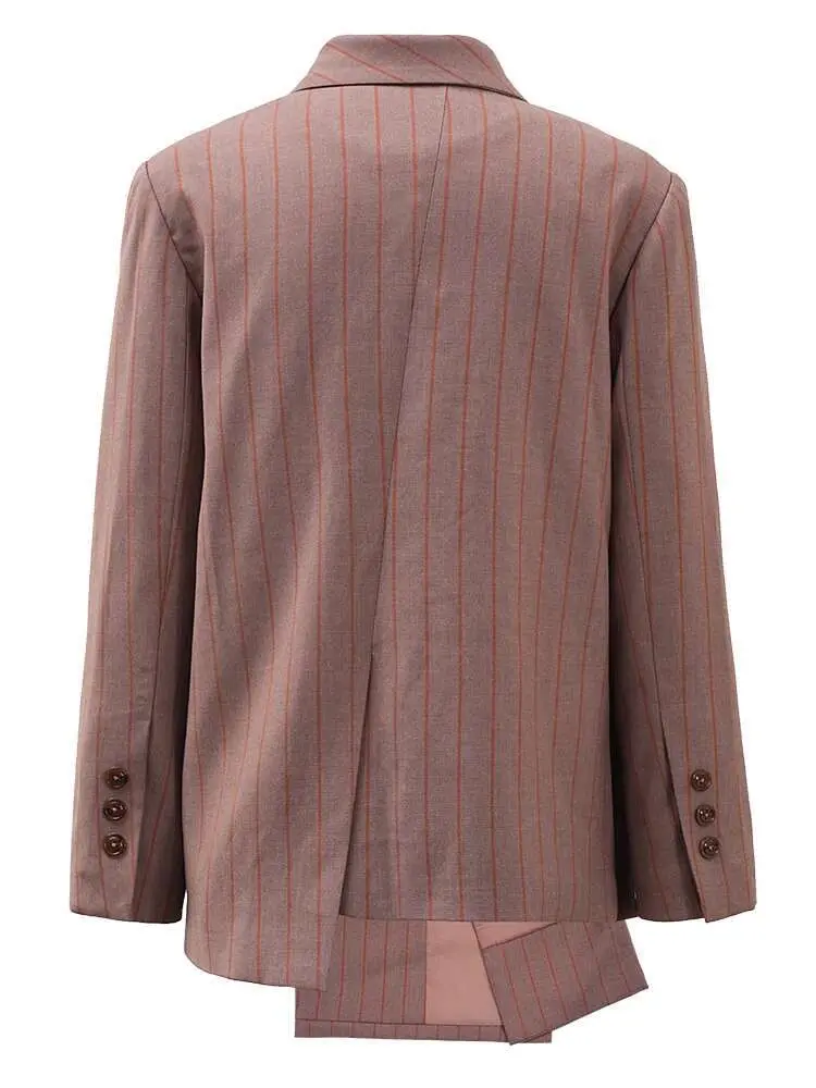 LANMREM Fashion Women's Stripe Irregular Blazer Notched Collar Single Breasted Pockets Slim Jackets Autumn 2025 New CPDB2020