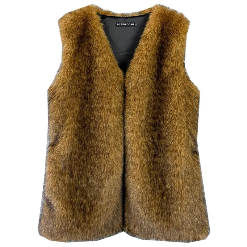 LANMREM Borwn Autumn Winter Chic New Mid-Length Faux Fur Vest Warm Soft  Women's Outwear V Collar Sleeveless Jackets 2DB3921