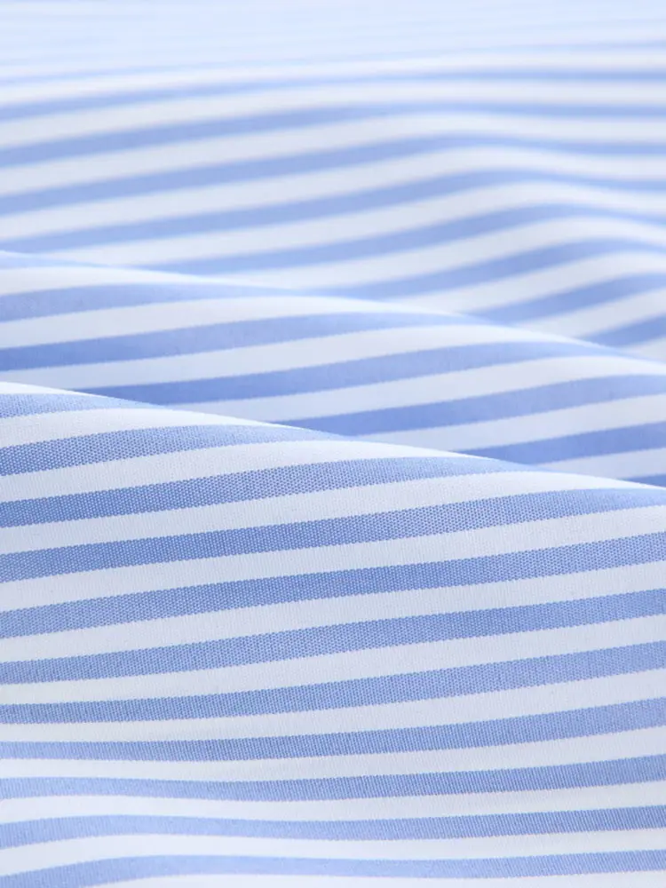 LANMREM Blue And White Striped Contrasting Long Sleeved Shirt For Women 2025 Spring New Office Lady Chic Top Clothes 2DA7152