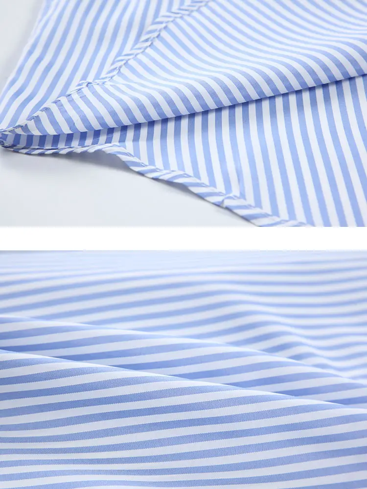 LANMREM Blue And White Striped Contrasting Long Sleeved Shirt For Women 2025 Spring New Office Lady Chic Top Clothes 2DA7152