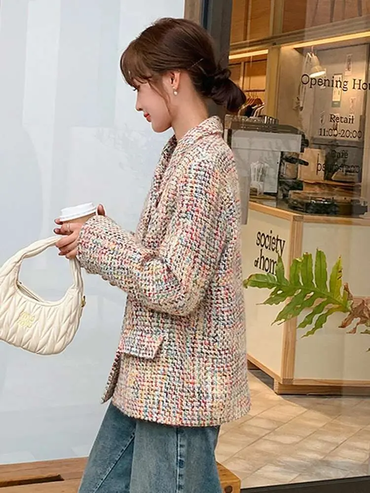 LANMREM Korean Style Colorful Blazer Women Notched Collar Long Sleeves Single Breasted Coat Fashion 2025 Spring Winter 2VV361