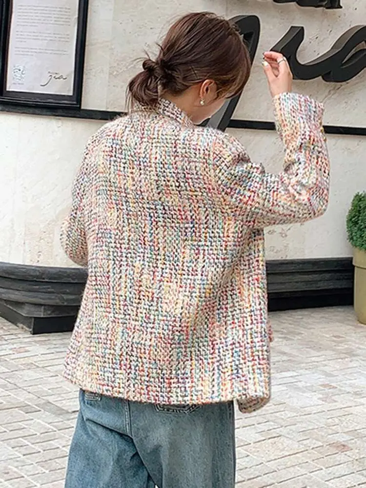 LANMREM Korean Style Colorful Blazer Women Notched Collar Long Sleeves Single Breasted Coat Fashion 2025 Spring Winter 2VV361