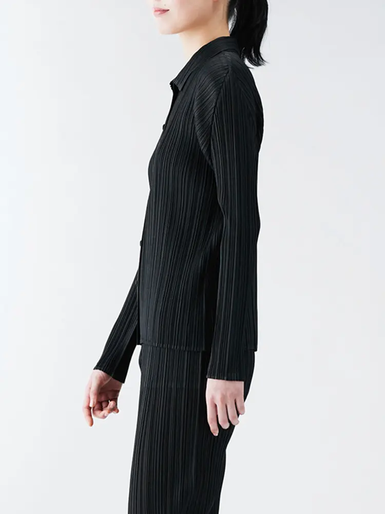 LANMREM Versatile Solid Color Pleated Shirt Women Lapel Long Sleeves Single Breasted Tops Casual 2025 Spring New 2VV1747
