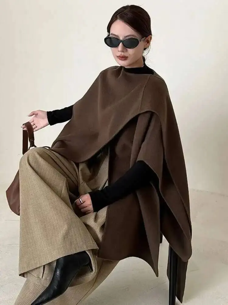 LANMREM Double Sided 100% Wool Cape Shawl Woolen Coat Women's Autumn And Winter New Minimalist Style High-end Top 2DA9702