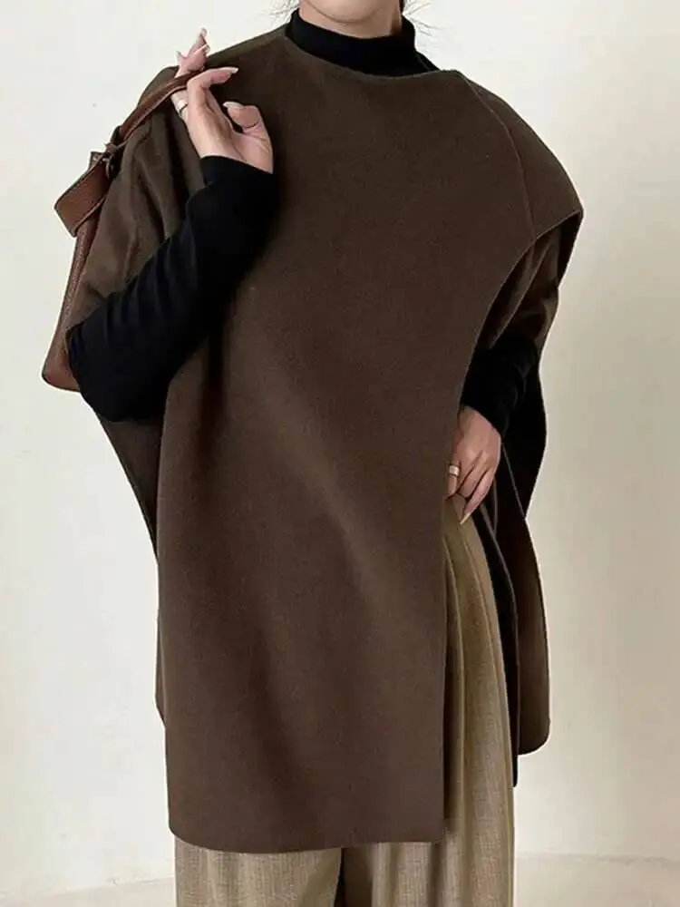 LANMREM Double Sided 100% Wool Cape Shawl Woolen Coat Women's Autumn And Winter New Minimalist Style High-end Top 2DA9702