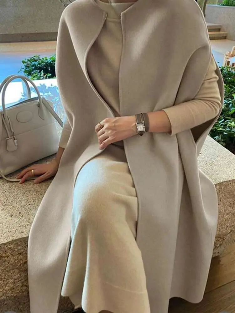 LANMREM 2025 Spring Winter Woolen Women Coat Solid Elegant Vintage Thick Korean Batwing Style Fashion Chaqueta Mujer 2R8845