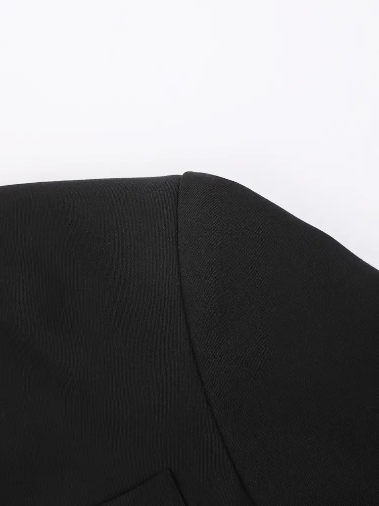 LANMREM Long Black Blazer For Women V-neck Double Breasted Gathered Waist Fashion Jacket Office Lady 2025 Spring New CPDB153