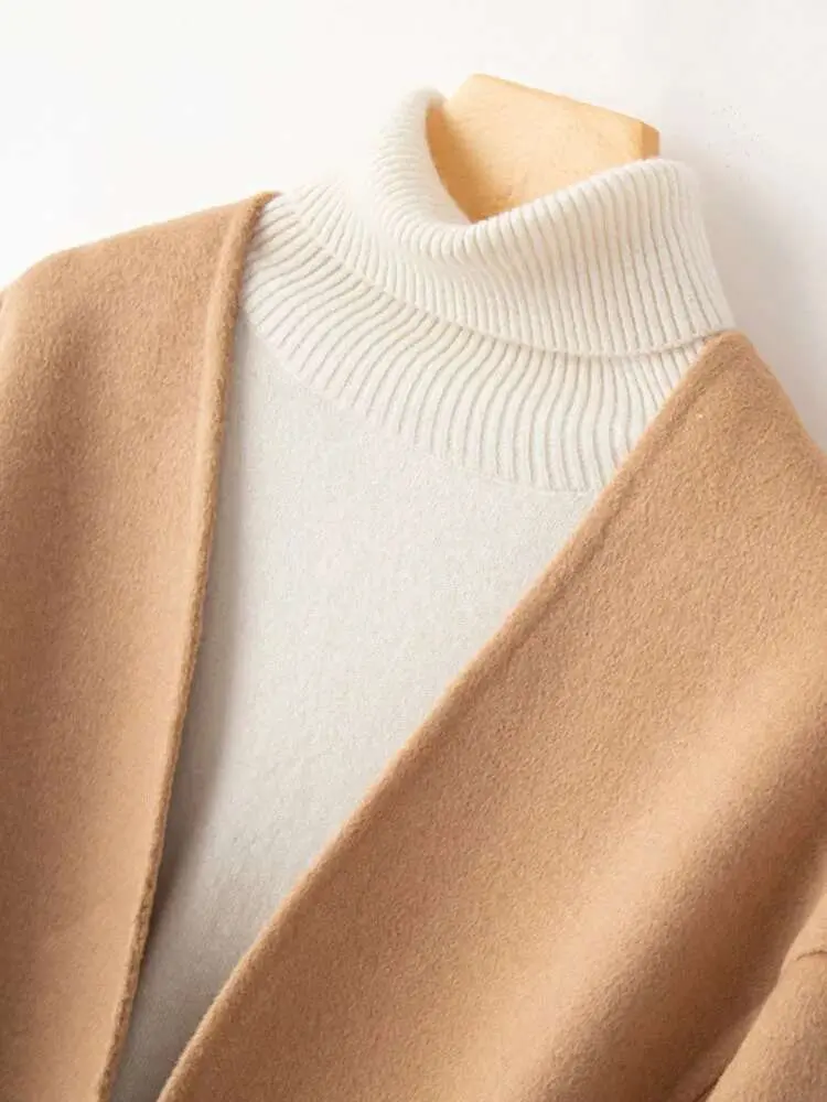LANMREM Korean Style Double-sided Wool Coat Women's Short V-neck Small High-end Handmade Woolen Belt Coats Autumn Winter 2R3740