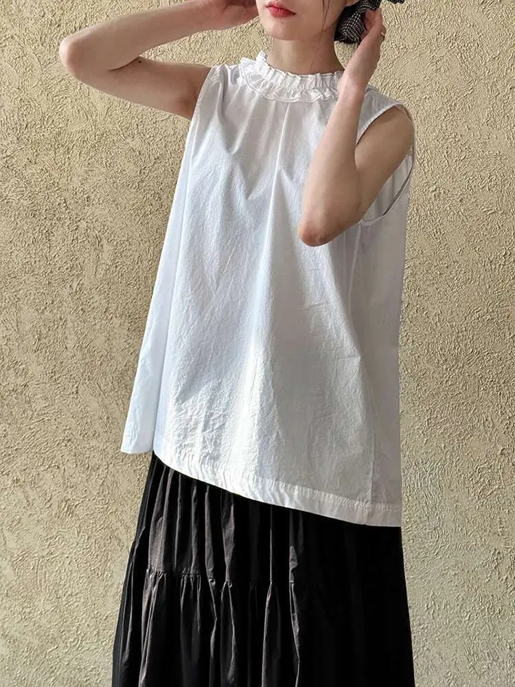 LANMREM French Niche Design Stringy Selvedge Seam V Collar Sleeveless Shirt For Women 2025 New Reversible Bolouse Tops 2DB2549