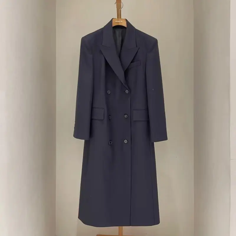 LANMREM Office Lady Style Women's Double Breasted Loose Suit Jacket Chic New High-end Knee Length Long Blazer Coat Tide 2DB3089