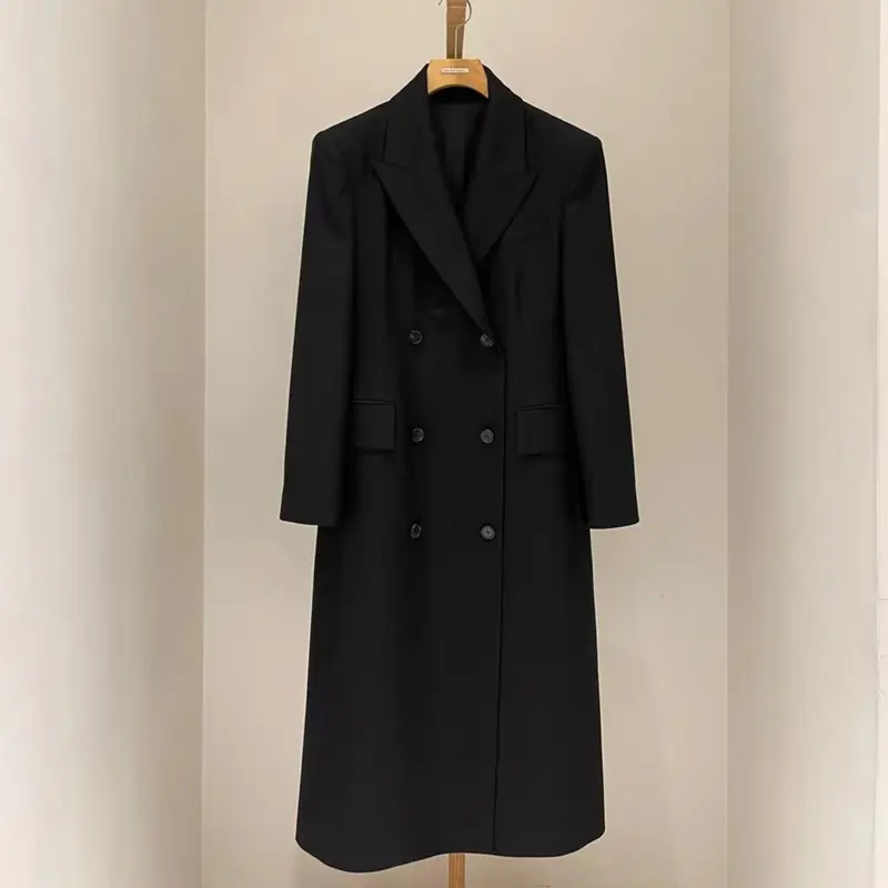 LANMREM Office Lady Style Women's Double Breasted Loose Suit Jacket Chic New High-end Knee Length Long Blazer Coat Tide 2DB3089