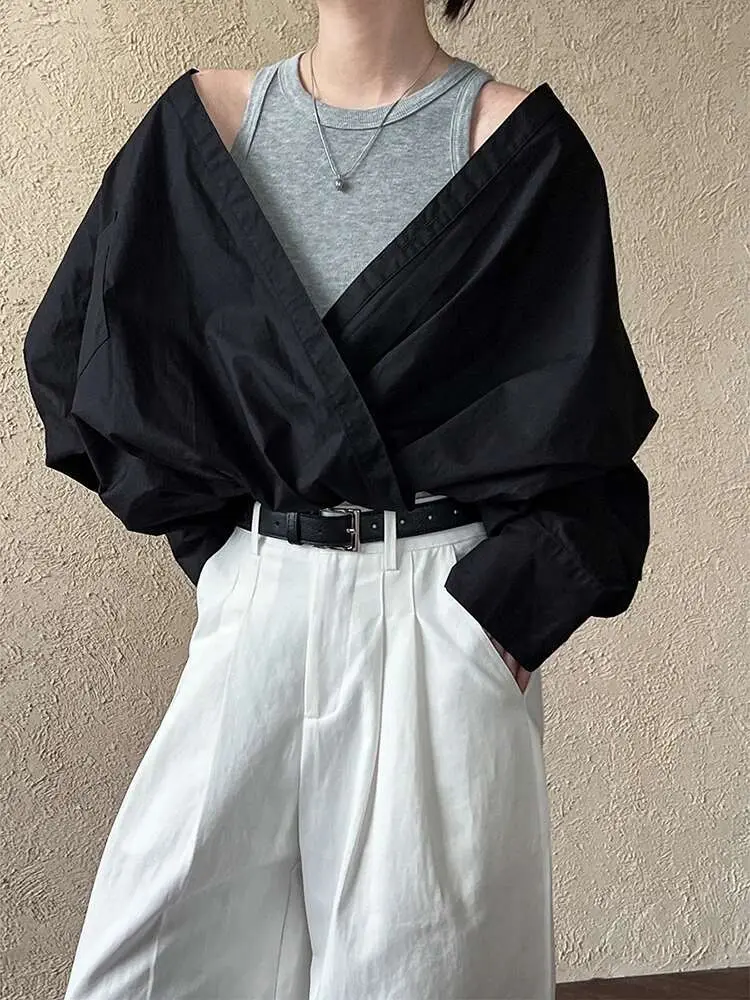 LANMREM French Style High-end Off Shoulder Shirt With Knitted Vest Office Lady Fashion Clothing 2025 Spring New 2DB1929