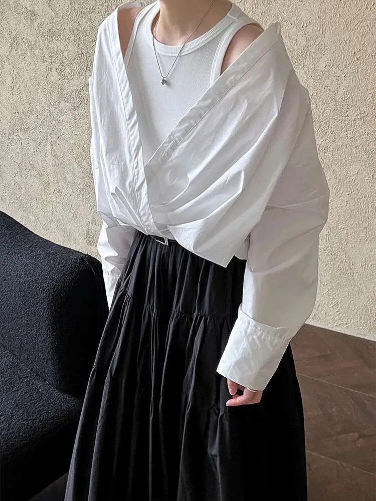 LANMREM French Style High-end Off Shoulder Shirt With Knitted Vest Office Lady Fashion Clothing 2025 Spring New 2DB1929
