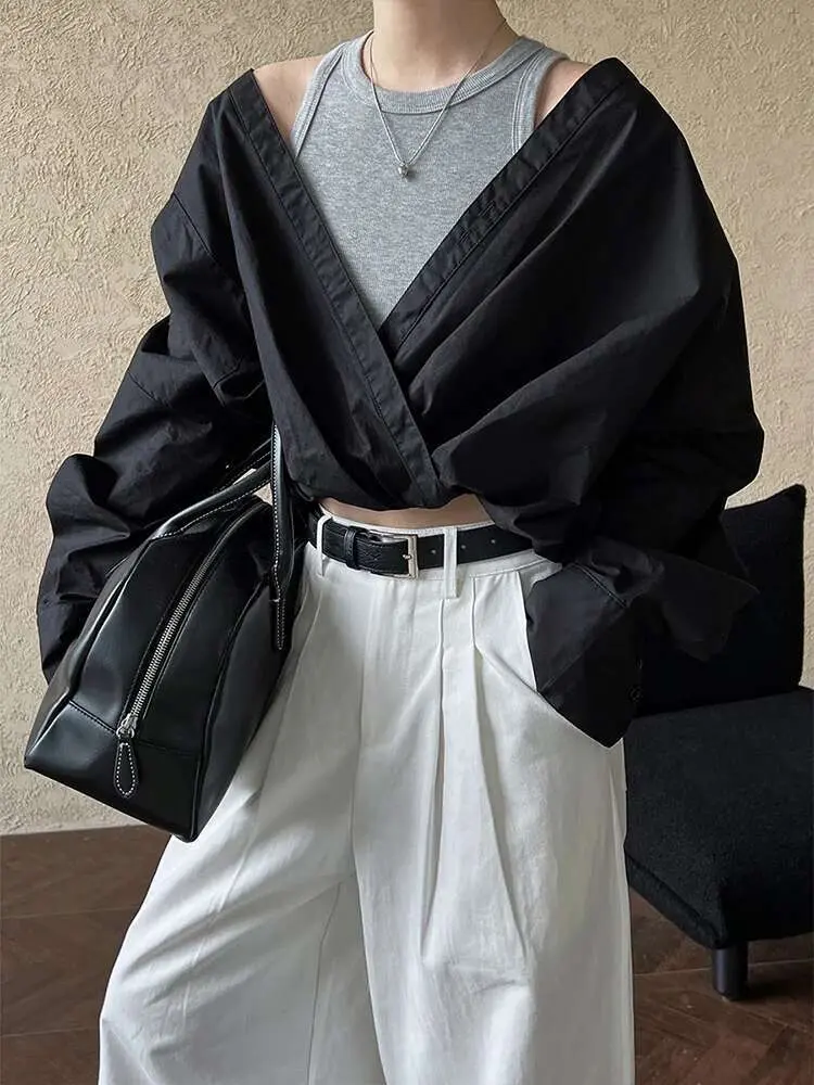 LANMREM French Style High-end Off Shoulder Shirt With Knitted Vest Office Lady Fashion Clothing 2025 Spring New 2DB1929