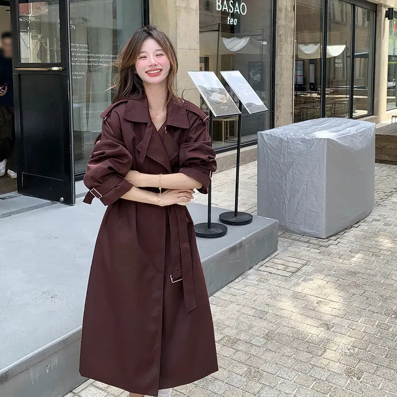 LANMREM Niche Chic Angora Red Women's Trench Coat 2025 Autumn New Korean Style Casual Fashion Bandage Design Windbreaker 2DB3824
