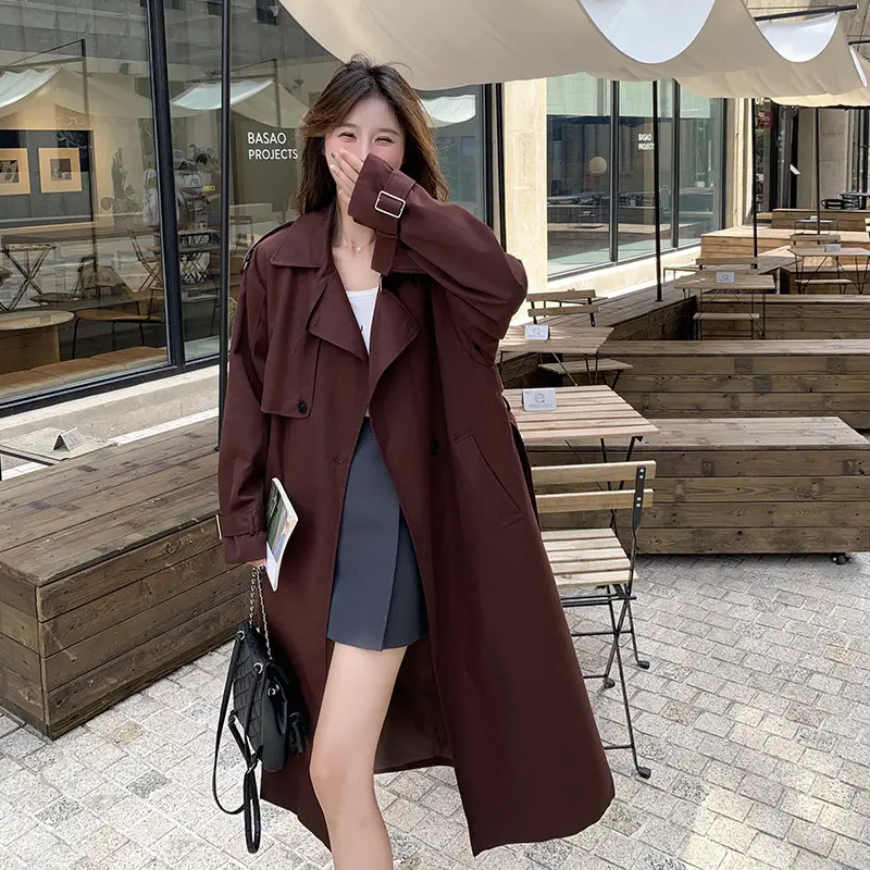 LANMREM Niche Chic Angora Red Women's Trench Coat 2025 Autumn New Korean Style Casual Fashion Bandage Design Windbreaker 2DB3824