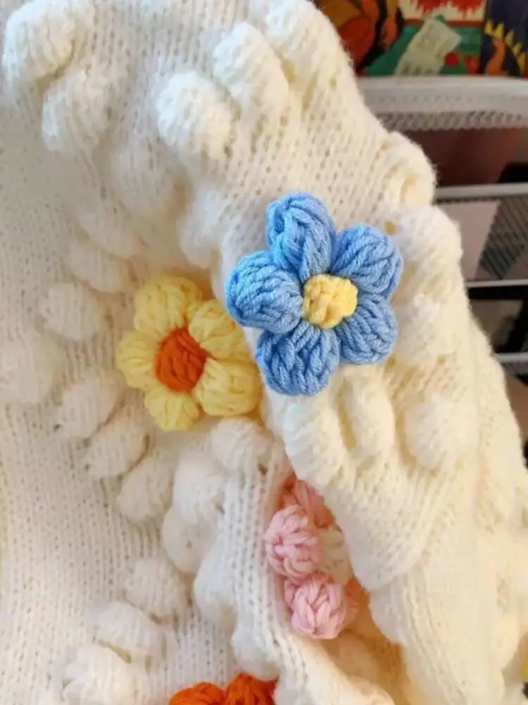 LANMREM 3D Flower Embroidery Knitted Cardigan Women's Long Sleeves Single Braested Contrast Color Sweater 2025 Spring New 2Z2350