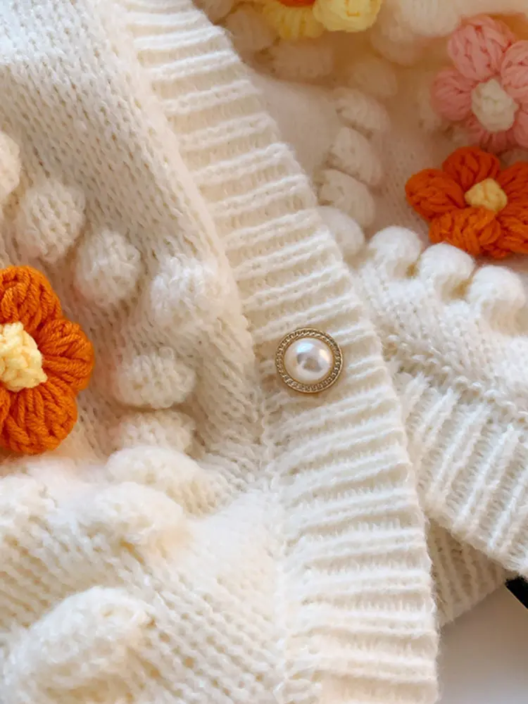 LANMREM 3D Flower Embroidery Knitted Cardigan Women's Long Sleeves Single Braested Contrast Color Sweater 2025 Spring New 2Z2350