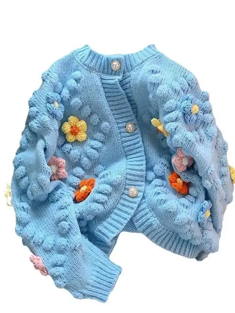 LANMREM 3D Flower Embroidery Knitted Cardigan Women's Long Sleeves Single Braested Contrast Color Sweater 2025 Spring New 2Z2350