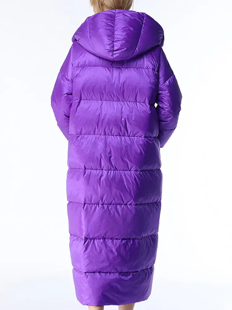 LANMREM Hooded Warm Winter Down Coat Women Fashion Solid Color Loose Single Breasted Mid Length Clothing 2024 New 2VV227