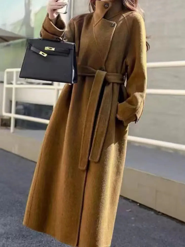 LANMREM Double-sided Wool Coat Long Length Korean Style Loose Casual Woolen Red Coats Female Luxury Clothing Winter New 2DB1097