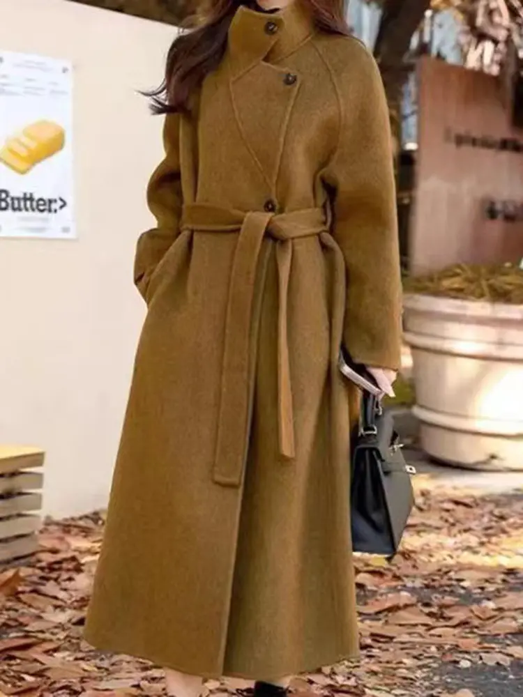 LANMREM Double-sided Wool Coat Long Length Korean Style Loose Casual Woolen Red Coats Female Luxury Clothing Winter New 2DB1097