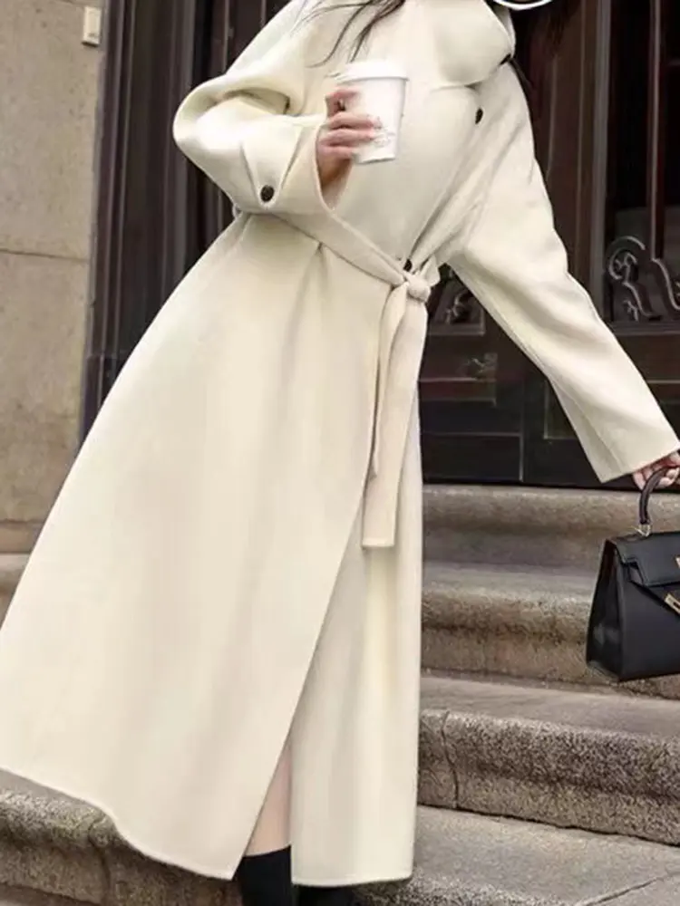 LANMREM Double-sided Wool Coat Long Length Korean Style Loose Casual Woolen Red Coats Female Luxury Clothing Winter New 2DB1097