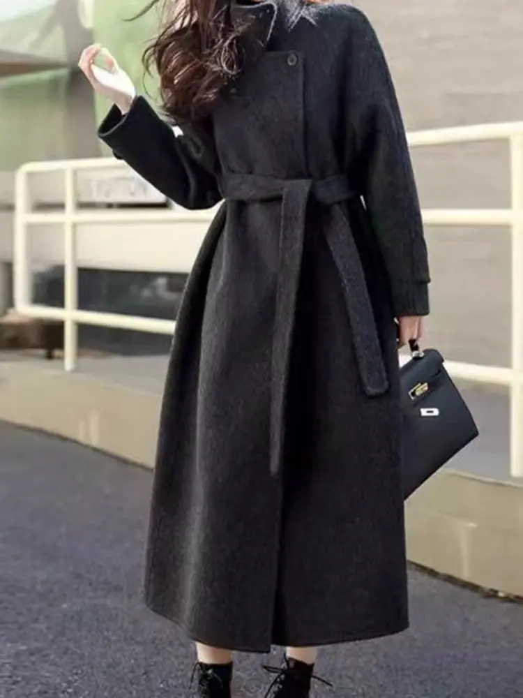 LANMREM Double-sided Wool Coat Long Length Korean Style Loose Casual Woolen Red Coats Female Luxury Clothing Winter New 2DB1097
