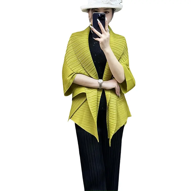 LANMREM Pleated New Women's Black Jackets Loose Solid Color Simple Double Layer Collar Irregular Cardigan Short Coat 2DB3726