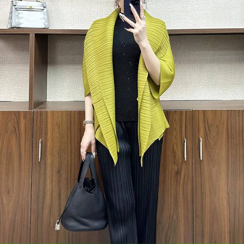 LANMREM Pleated New Women's Black Jackets Loose Solid Color Simple Double Layer Collar Irregular Cardigan Short Coat 2DB3726