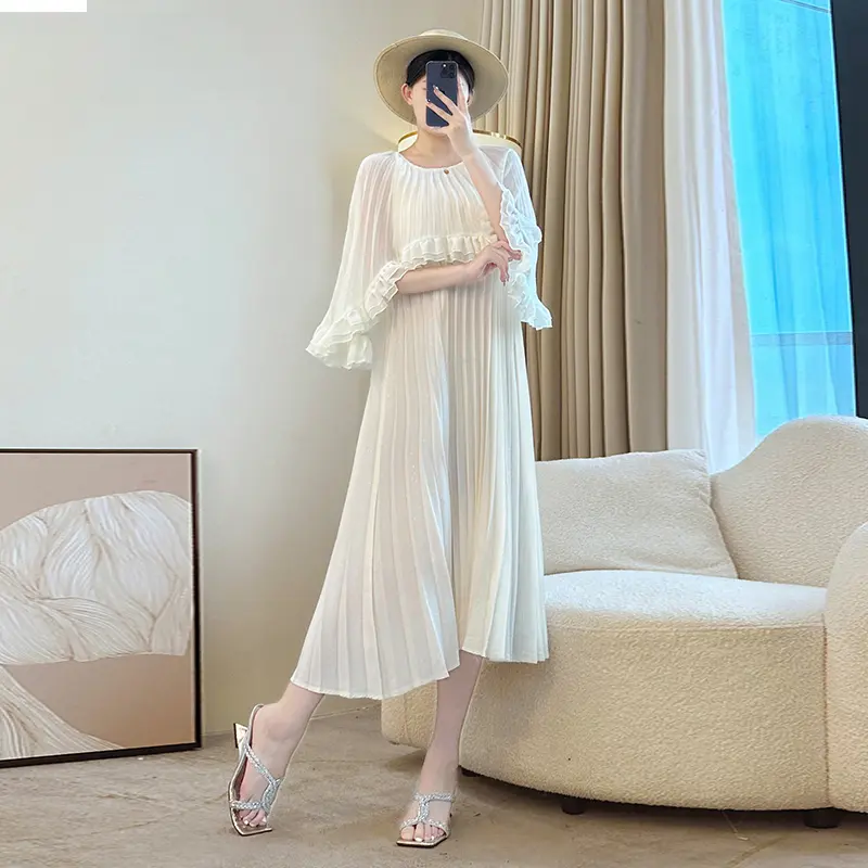 LANMREM Shawl Patchwork Design Summer Dress For Women Chic New Beach Vacation Style Elastic Loose Pleated Dresses Trendy 2DB3875
