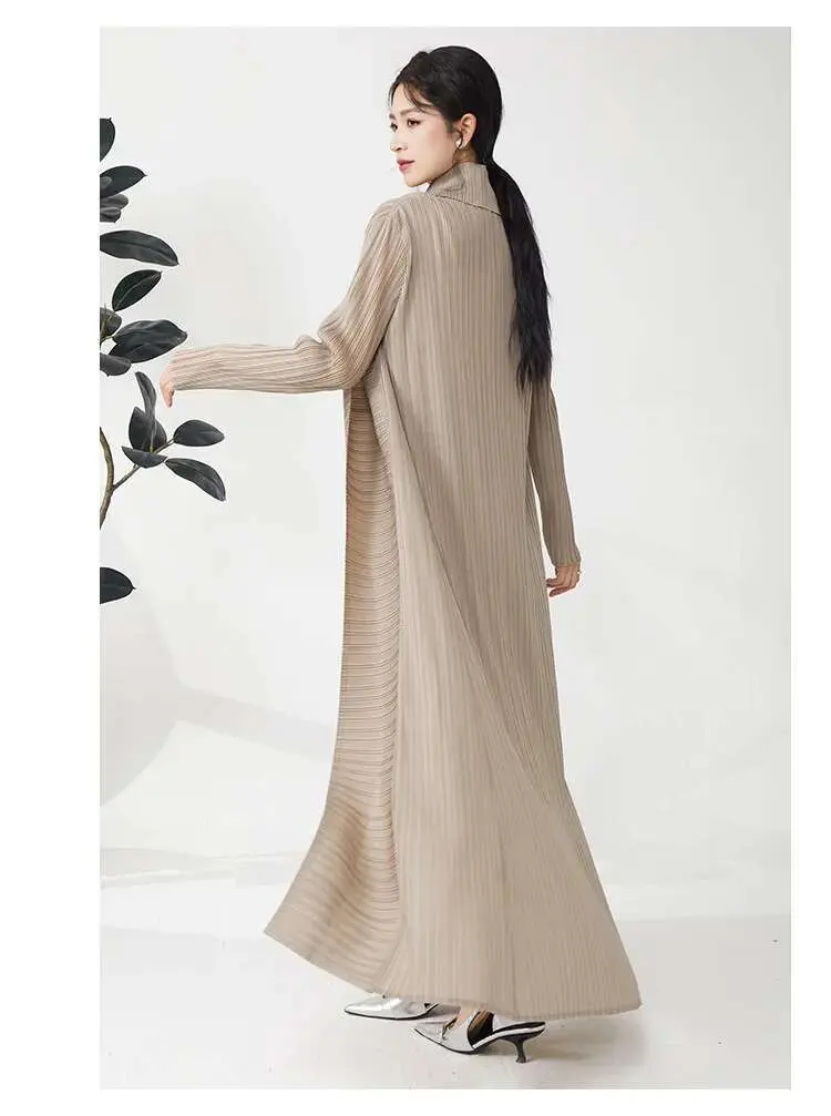 LANMREM Minimalist Pleated Trench Coat Women's Fashion Tide 2025 Spring New Lapel Long Sleeve Elegant Long Wind Breaker 2DE564